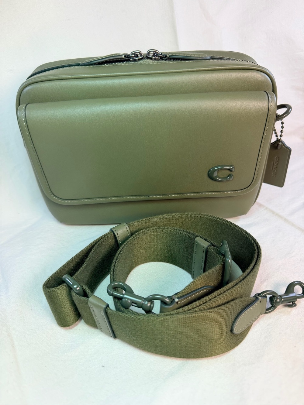 Coach Olive Army Green Leather Charter Bag with Adjustable Strap B248D CR726